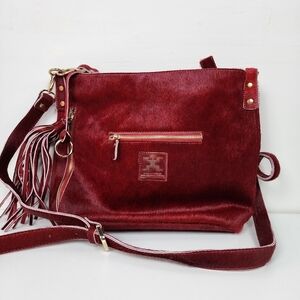 Red Leather Calf Hair Shoulder Bag. Native